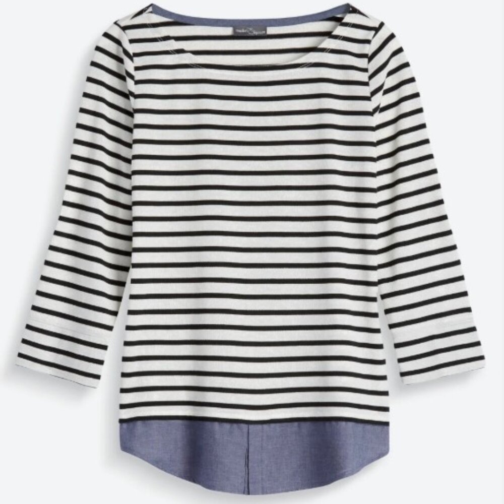 Stitch Fix Market & Spruce Evella Striped Faux Chambray Boatneck Top (Small)